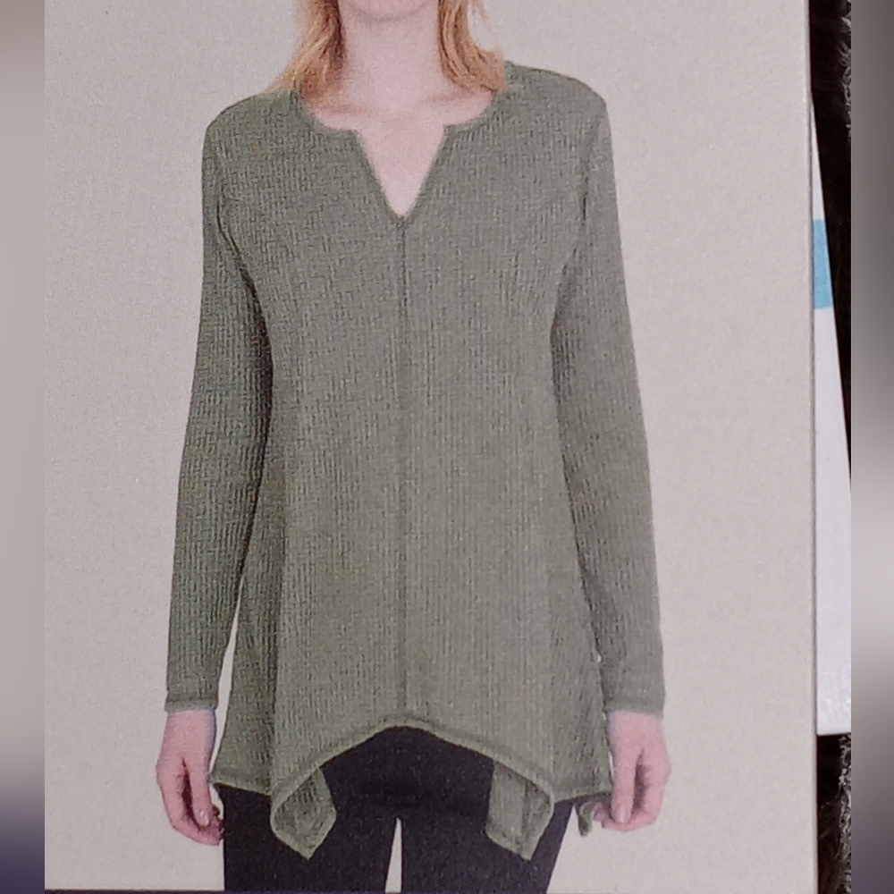 Seven 7 Long Sleeve Silver Sage Thermal Shark Bite Tunic XL
